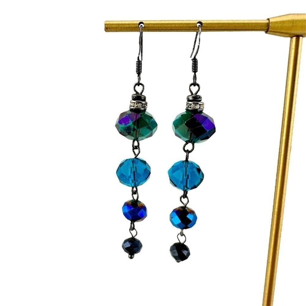 Vintage Iridescent Teal Blue Dangle Earrings